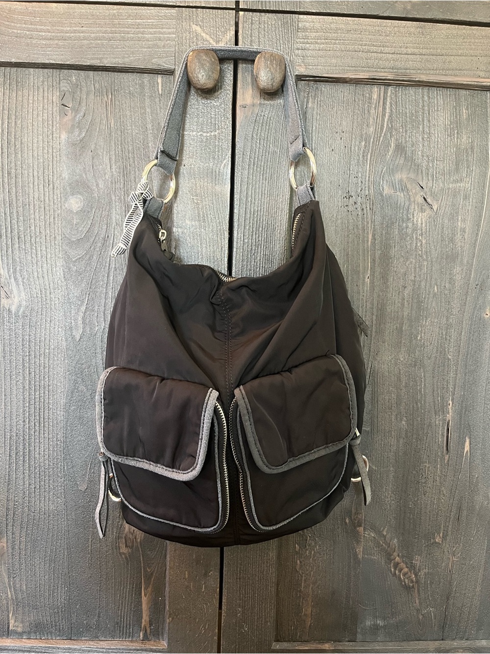 Co-Lab Black Nylon Cargo Hobo Shoulder Bag Slouchy Utility - Picture 2 of 6